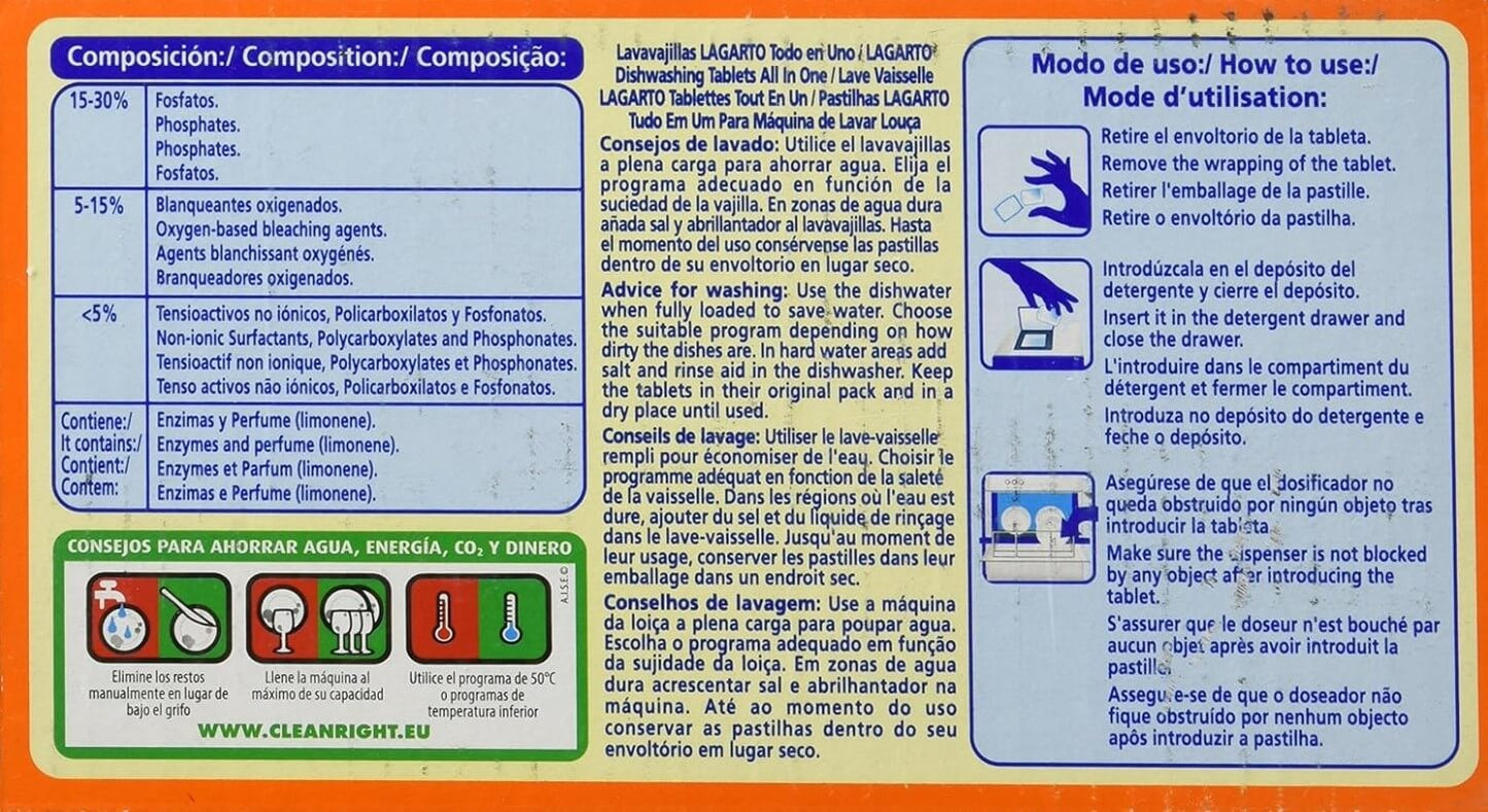 Lagarto Lavavajillas Todo en 1 40 Pastillas - Limpieza Profunda y Brillo en Cada Lavado