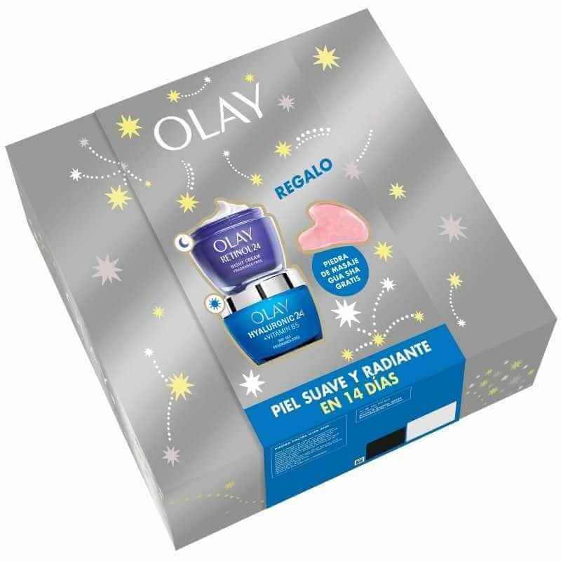 Olay Estuche Hyaluronic 24 Día 50 Ml + Crema Retinol 24 40 Ml + Piedra De Masaje Gua Sha
