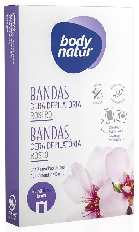 Bodynatur Bandas Cera Depilatoria Rostro con Almendras Dulces 14 Und