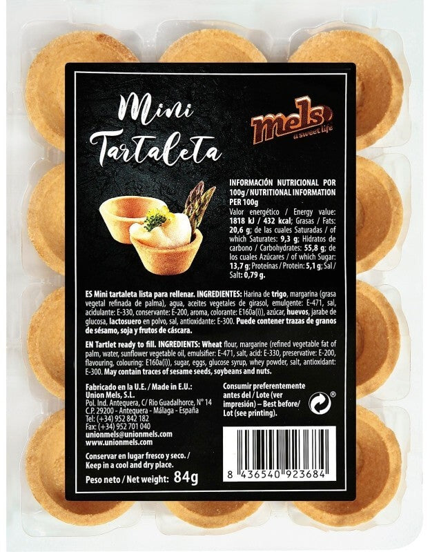 Mels Mini Tartaleta 12 Unidades 84 g – Base Crujiente para Canapés Dulces y Salados
