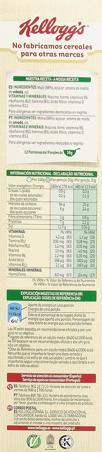 Kellogg's Cereales Corn Flakes 375 g - El Cereal Clásico y Crujiente para tus Desayunos