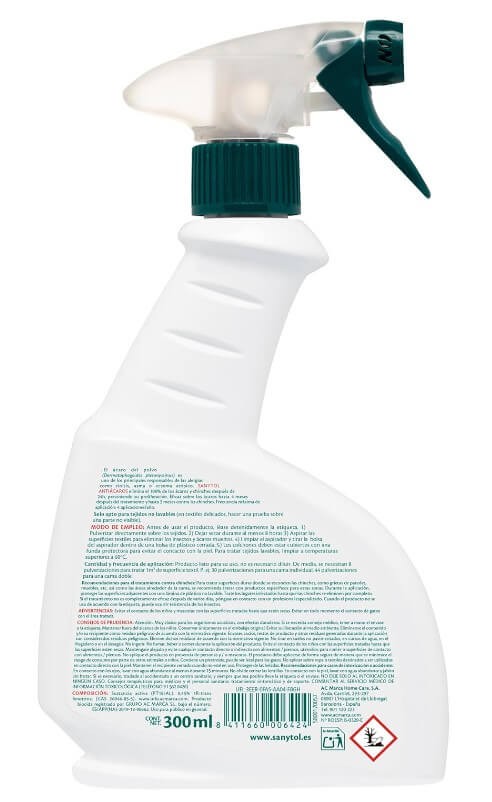 Sanytol Antiácaros y Chinches 300 ml – Higiene Profunda y Protección Prolongada para Textiles del Hogar