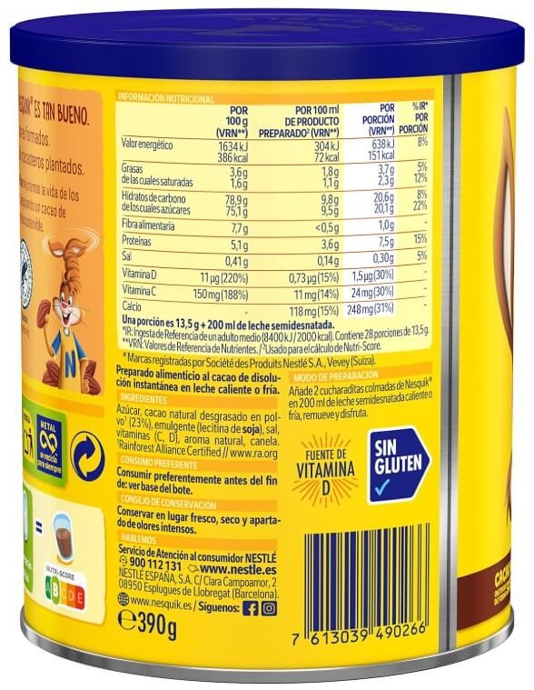 Nesquik Cacao Instantáneo 390 g – ¡Dale un Like a la Leche!