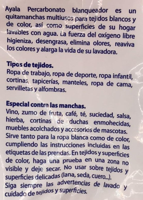 Ayala Percarbonato Sódico Blanqueador 750G - Blanqueador Ecológico para Ropa y Limpieza del Hogar