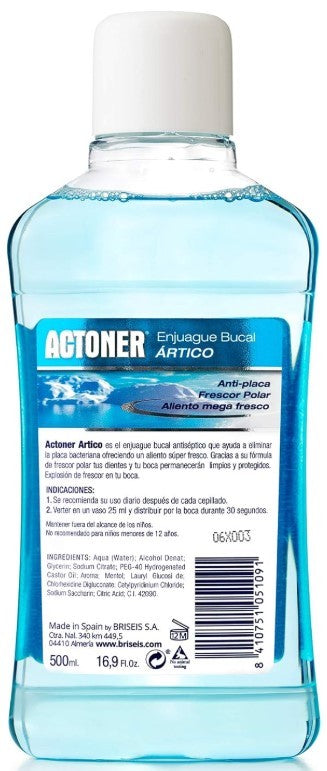 Actoner Enjuague Bucal Ártico 500 ml - Frescura Polar y Protección Antiplaca para una Boca Sana
