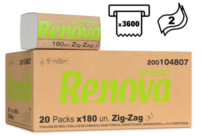Renova Toallas Secamanos Zig-Zag 3600 Unidades - Papel Secamanos de Alta Calidad para Uso Profesional