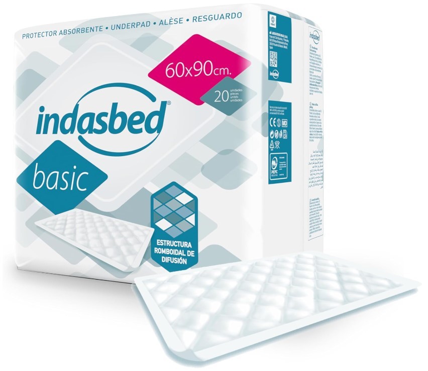 Indasbed Protectores Absorbentes Desechables Basic 60x90 cm 20U - Salvacamas con Protección Total para el Cuidado Diario