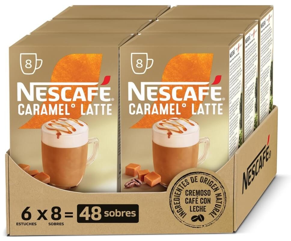 Nescafé Caramel Latte Café Soluble Pack de 6 Total 48 Sobres – El Sabor Dulce y Cremoso que Enamora