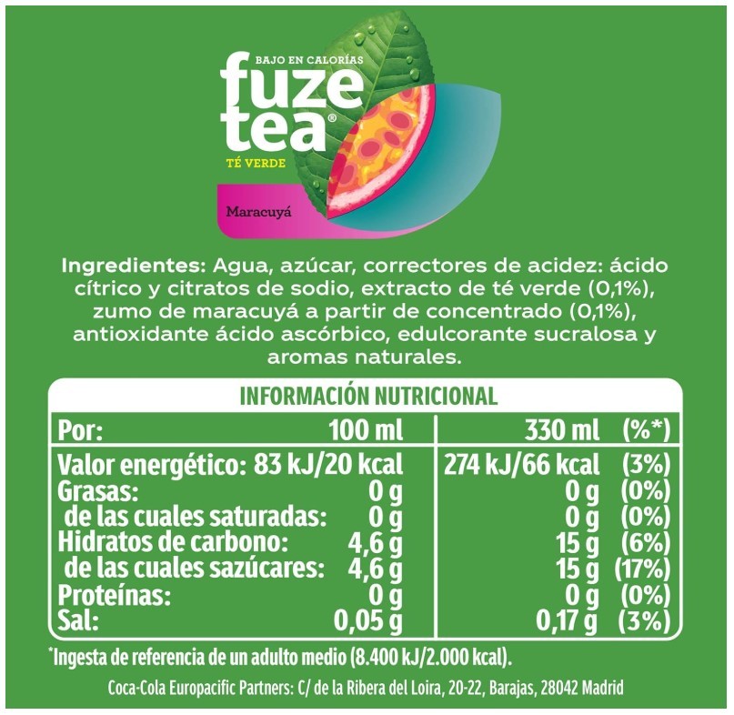 Fuze Tea Té Verde Maracuyá Pack 24 x 330 ml – Sabor Refrescante y Natural para Cada Momento