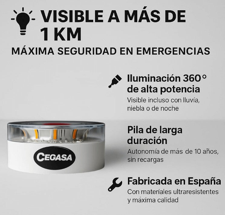 Cegasa Luz de Emergencia V16 con Geolocalización – Baliza LED Homologada DGT 3.0 para Máxima Seguridad Vial