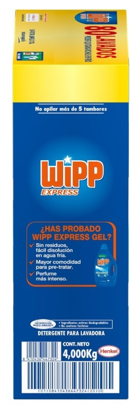 Wipp Express Detergente en Polvo 80 Lavados – Poder Quitamanchas en Frío y Frescor Higiénico