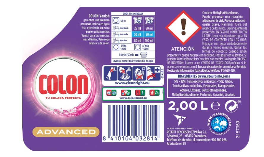 Colon Detergente Gel Líquido Vanish 1.8L 40D - Limpieza Profunda y Eliminación de Manchas Difíciles