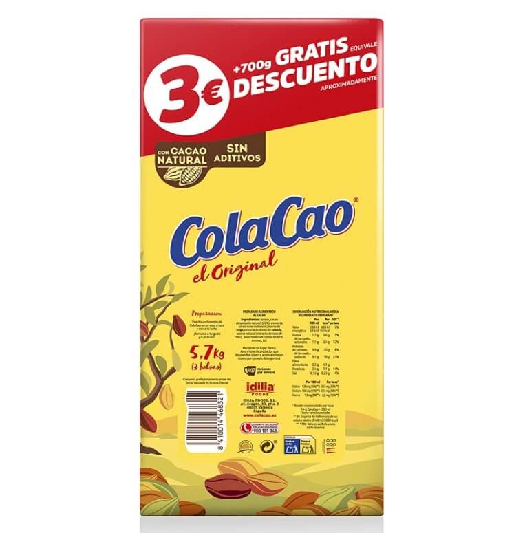 ColaCao Original 5 kg + 700 g Gratis - El Auténtico Sabor del Cacao en Formato Familiar