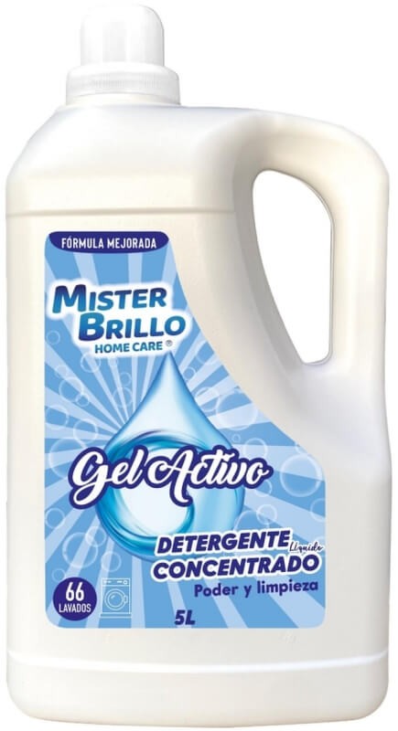 Mister Brillo Gel Activo Detergente Líquido Concentrado 5 L – Poder y Limpieza en Cada Lavado