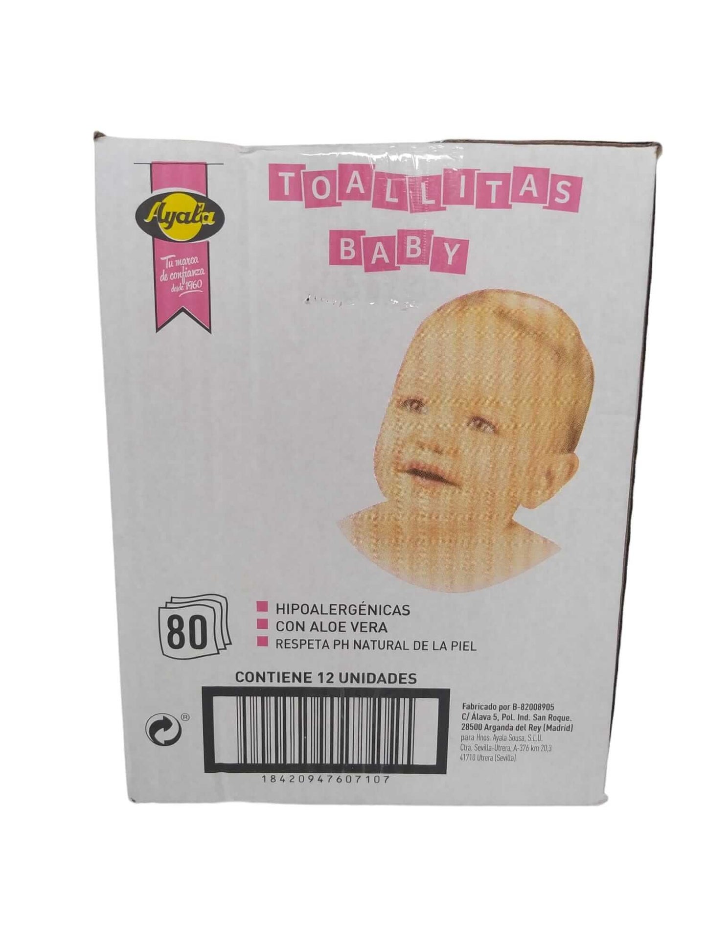 Ayala Toallitas Baby Pack de 12 - Total 960 Toallitas Hipoalergénicas con Aloe Vera para el Máximo Cuidado