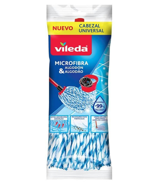 Vileda Fregona Microfibra y Algodón Cabezal Universal - Limpieza Eficiente para Todo Tipo de Suelos