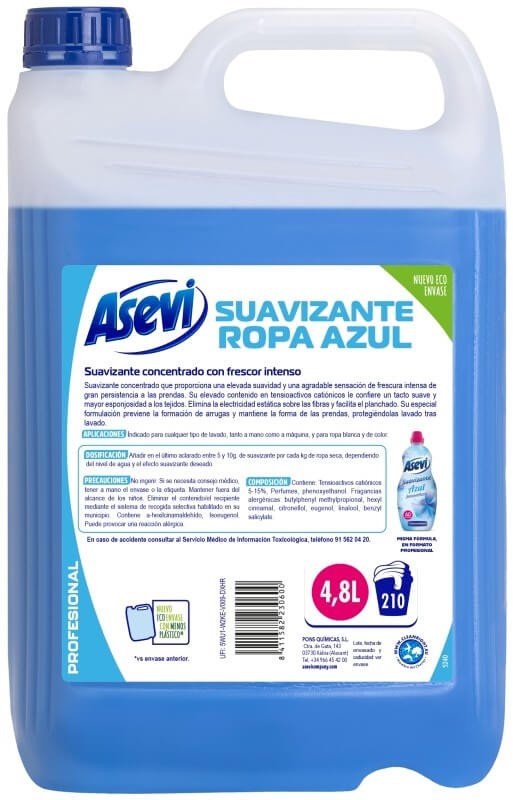 Asevi Suavizante Ropa Azul 210D 4,8L – Frescor Intenso y Cuidado Profesional