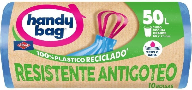Handy Bag Bolsas de Basura 50L 10 Unidades – Resistentes y Antigoteo con Cinta de Cierre