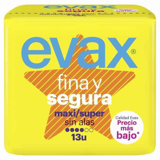 Evax Compresa Fina Y Segura Maxi Sin Alas 13 Unidades