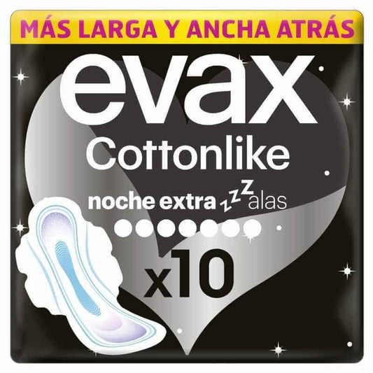Evax Compresa Cottonlike Noche Extra Alas 10 Unidades