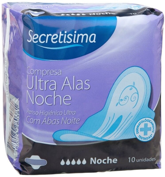 Secretisima Compresas Ultra Alas Noche 10 Unidades – Protección segura y cómoda durante toda la noche