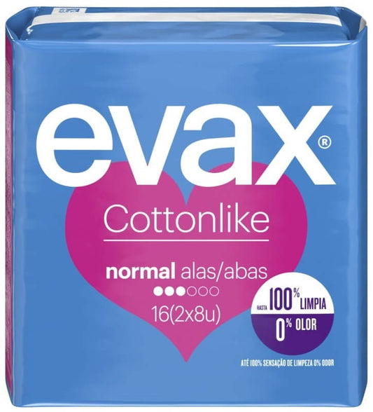 Evax Cottonlike Compresas Normal con Alas 16 Unidades - Protección Suave y Limpieza 100%
