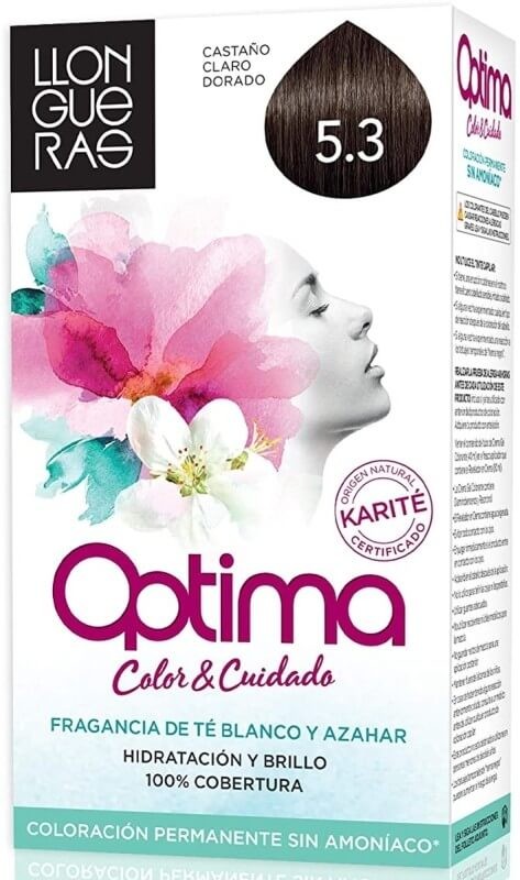 Llongueras Optima Tinte de Pelo Color Castaño Claro Dorado 5.3 - Coloración Permanente sin Amoníaco