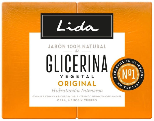 Lida Jabón 100 % Natural Glicerina Vegetal Original Manos, Cara y Cuerpo PK 2 125 Gr