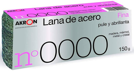 Akron Lana de Acero Fino N° 0000 150g - Limpieza y Pulido Profesional con Acabado Perfecto