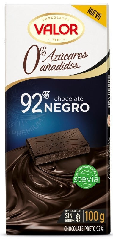 Valor 0% Azúcares 92% Chocolate Negro 100 Gr