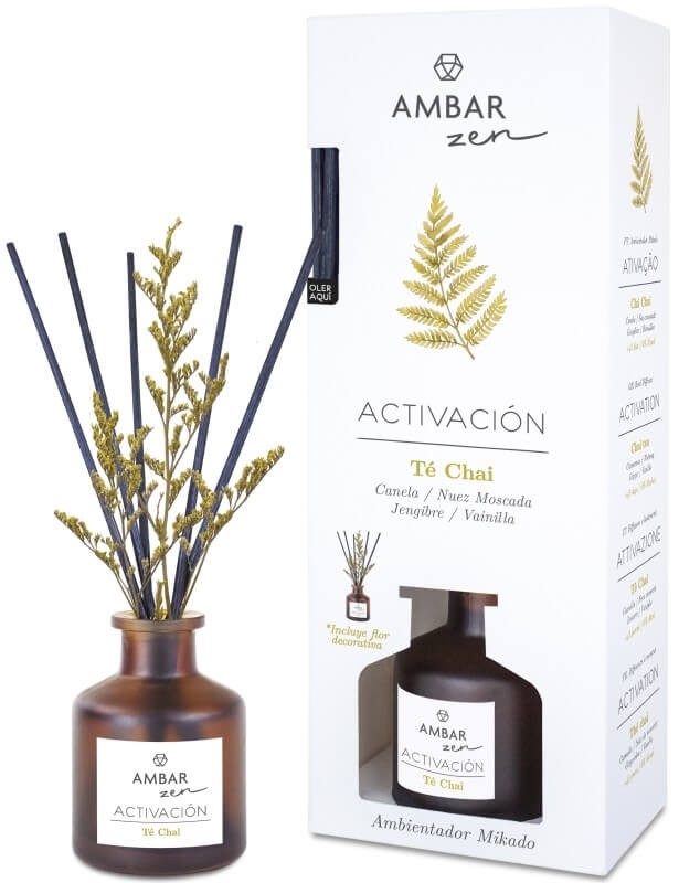 Ámbar Zen Ambientador Mikado Activación Té Chai 40 ml - Aroma Exquisito y Relajante para Tu Hogar o Negocio