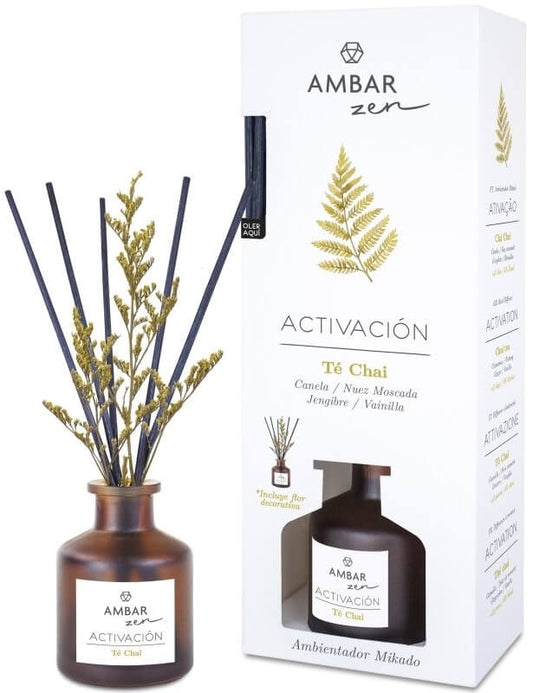 Ámbar Zen Ambientador Mikado Activación Té Chai 40 ml - Aroma Exquisito y Relajante para Tu Hogar o Negocio