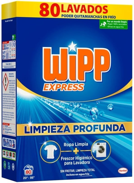 Wipp Express Detergente en Polvo 80 Lavados – Poder Quitamanchas en Frío y Frescor Higiénico