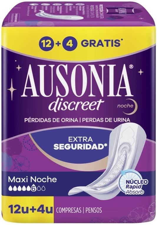 Ausonia Compresas Discreet Extra Seguridad Maxi Noche 16 Und
