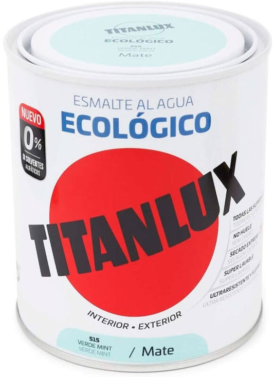 Titanlux Esmalte Al Agua Ecológico Int y Ext Verde Mint Mate 515 Mint 250 Ml