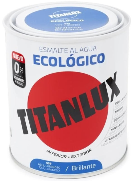 Titanlux Esmalte Al Agua Ecológico Int y Ext 539 Azul Luminoso Brillante 750 Ml