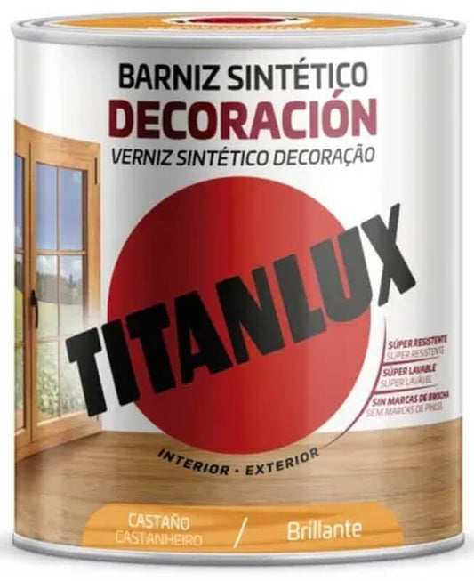 Titanlux Berniz Sintético Decoración Int y Ext Castaño Brillante 750 Ml