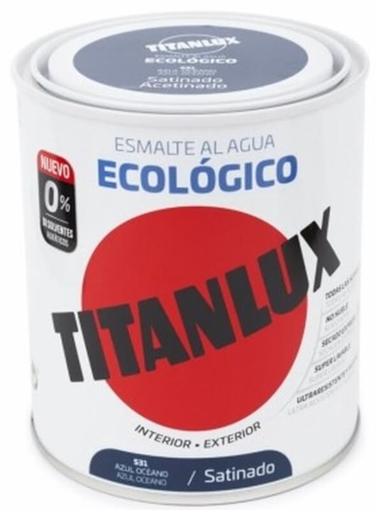 Titanlux Esmalte Al Agua Ecológico Int y Ext Azul Oceano Satinado 750 Ml