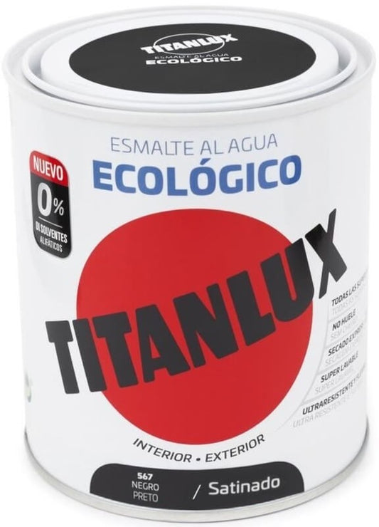 Titanlux Esmalte Al Agua Int y Ext 750 Negro Satinado 567