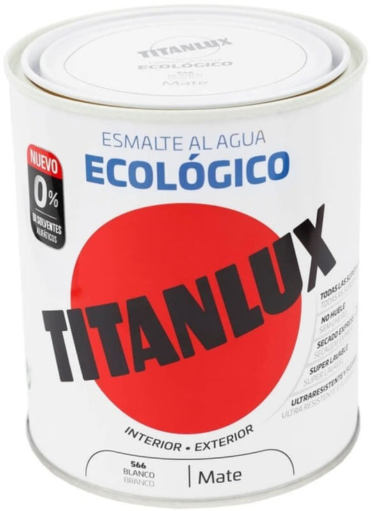 Titanlux Esmalte Al Agua Ecológico Int y Ext 566 Blanco Mate 250 Ml