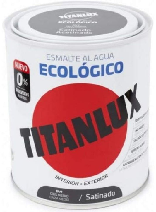 Titanlux Esmalte al Agua Ecológico Satinado 549 Gris Medio 250 ml - Pintura Satinada para Interior y Exterior