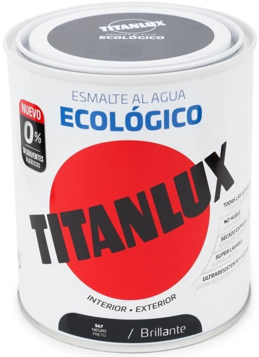 Titanlux Esmalte Al Agua Ecológico  Int y Ext 547 Negro Brillante 250