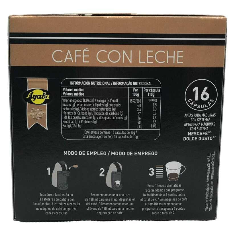Ayala Café Con Leche 16 Cápsulas - Compatible Nescafé Dolce Gusto