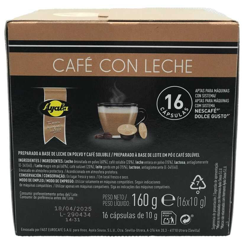 Ayala Café Con Leche 16 Cápsulas - Compatible Nescafé Dolce Gusto