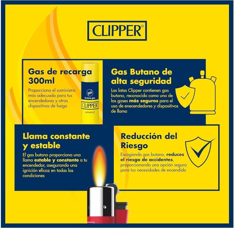 Clipper Gas Azul Para Mecheros 300 ml - Recarga 100% Isobutano para Encendedores y Mecheros con Máxima Seguridad