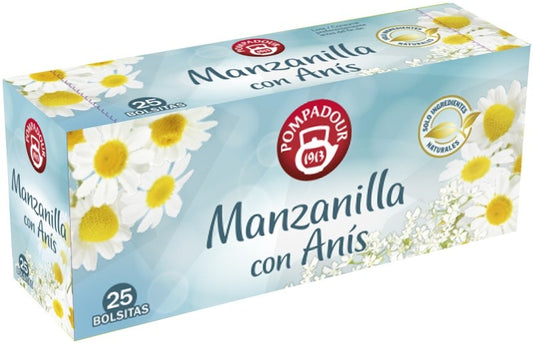 Pompadour Manzanilla con Anís 25 Bolsitas – Infusión Natural que Reconforta Cuerpo y Mente