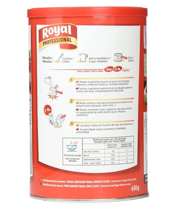 Royal Gelatina Neutra Profesional 650 g - La Base Perfecta para tus Postres y Recetas