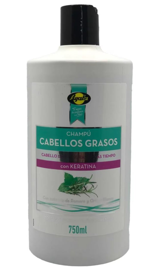 Ayala Champú Cabellos Grasos con Keratina 750 ml - Controla el Exceso de Sebo y Prolonga la Frescura