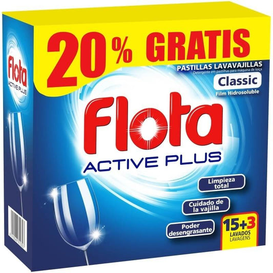 Flota Active Plus Classic Pastillas Lavavajillas 18U – Limpieza Total y Brillo Impecable en Cada Lavado
