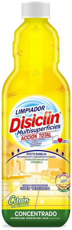 Disiclin Limpiador Multisuperficies Limón con Citronela 1L – Limpieza Eficaz y Ambiente Fresco Sin Mosquitos